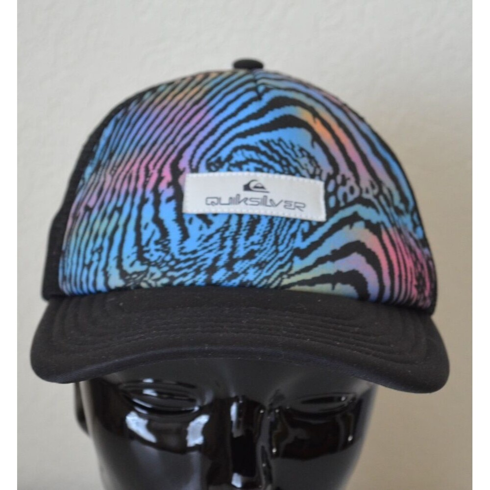 Quicksilver Black MultiColor Zebra Stripe Snapback Cap Hat Mesh Back Foam Front